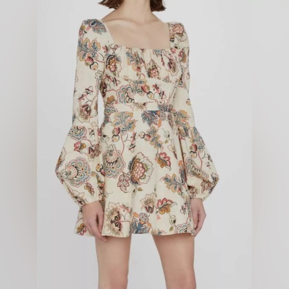 $725 Autumn Adeigbo Women's Beige Catira Puff-Sleeve Bustier Mini Dress sz 6 NEW - Picture 1 of 12